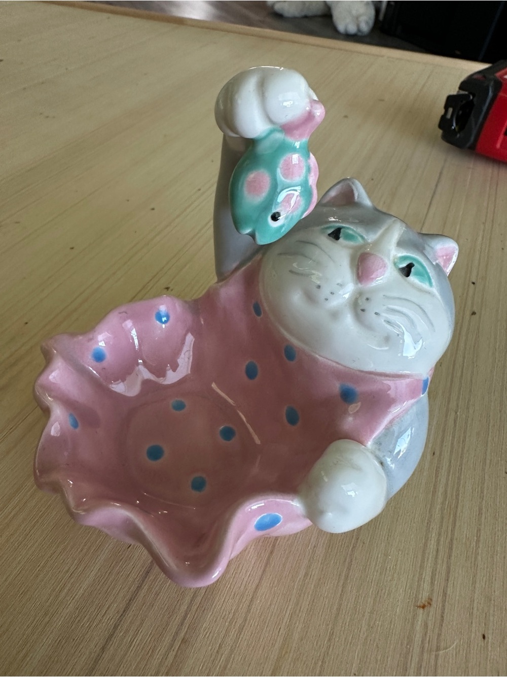 Fitz & Floyd 1987 ceramic Cat Trinket Dish with Fish